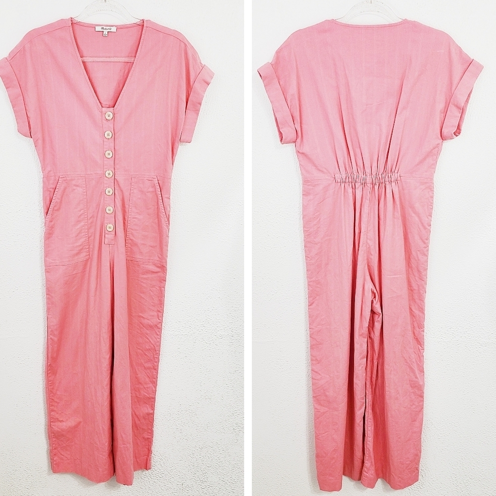 Madewell Button-Front Day Jumpsuit Romantic Coral pink size 0 - Picture 4 of 8